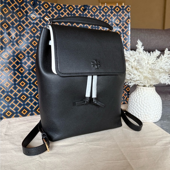 New✨tory burch Thea With Gold Hardware Pebbled Leather Backpack (black) main image 9